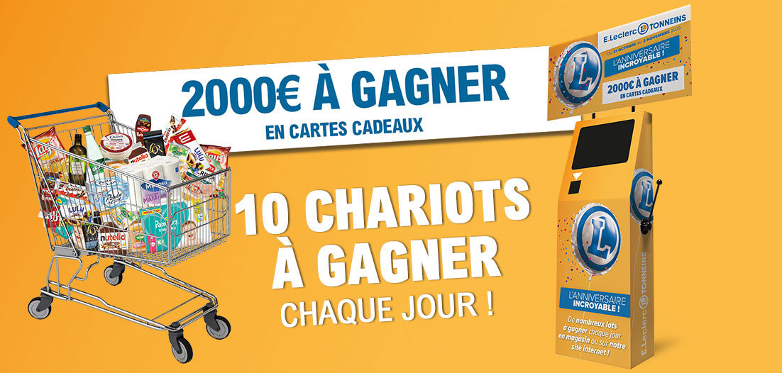 2000€ à gagner en cartes cadeaux et 10 chariots chaque jour !